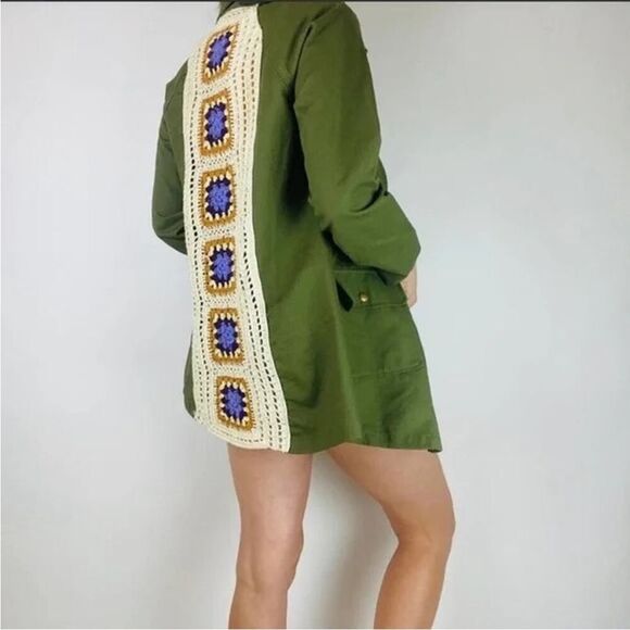 Earthbound Crochet Granny Square Cargo Jacket Size S/M Cottage Retro Hippie - Picture 1 of 7